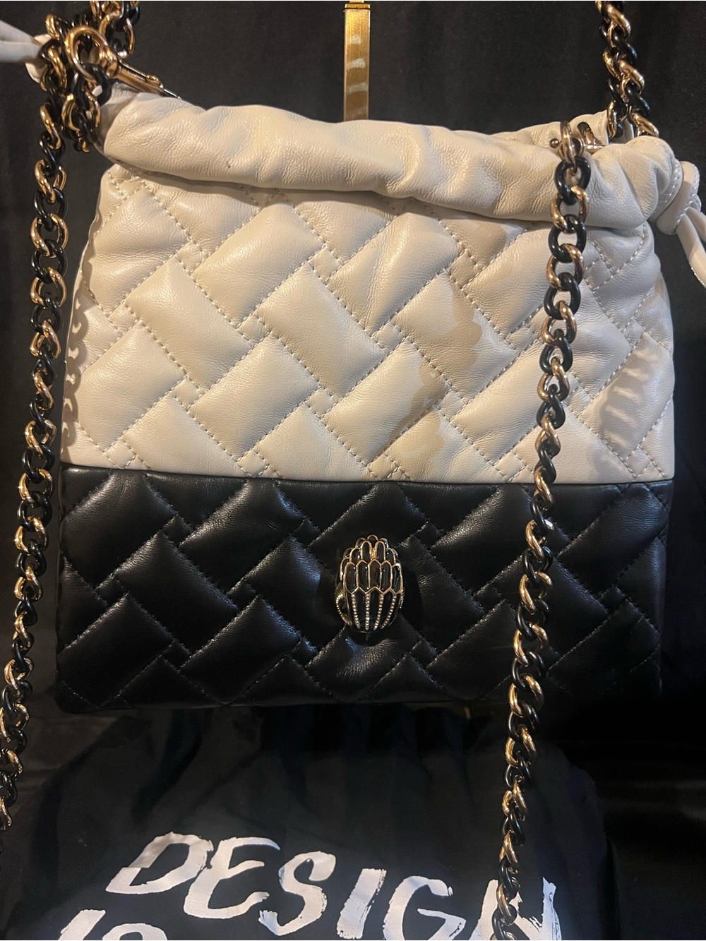 Kurt Geiger Kensington Two-Tone Quilted Shoulder Bag in White & Black - Picture 16 of 16